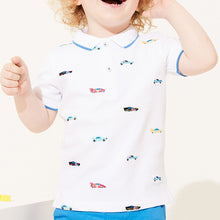 Load image into Gallery viewer, White Car Short Sleeve Embroidery Jersey Polo Shirt (3mths-5yrs) - Allsport

