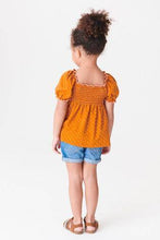 Load image into Gallery viewer, Shirred Ochre Puff Sleeve Top - Allsport
