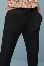 Load image into Gallery viewer, Black Linen Blend Tapered Trousers - Allsport
