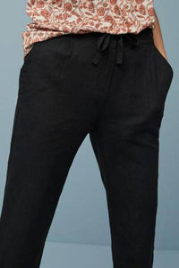 Black Linen Blend Tapered Trousers - Allsport