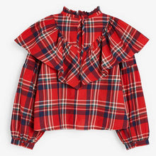 Load image into Gallery viewer, Red Check Organic Cotton Frill Blouse (3-12yrs) - Allsport
