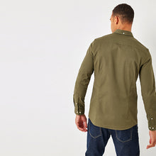 Load image into Gallery viewer, Olive Green Slim Fit Long Sleeve Stretch Oxford Shirt

