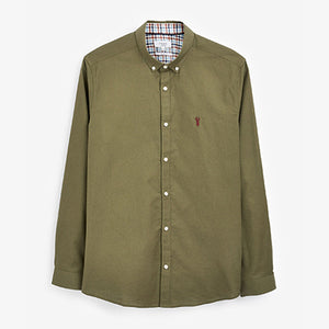 Olive Green Slim Fit Long Sleeve Stretch Oxford Shirt