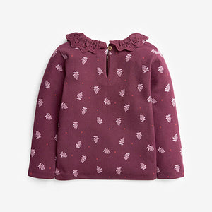 Purple Floral Brushed Broderie Collar Top (3mths-6yrs) - Allsport