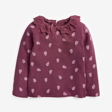 Load image into Gallery viewer, Purple Floral Brushed Broderie Collar Top (3mths-6yrs) - Allsport
