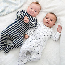 Load image into Gallery viewer, Navy 2 Pack Star Stripe Zip Sleepsuits (0mths-18mths) - Allsport
