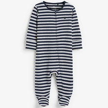 Load image into Gallery viewer, Navy 2 Pack Star Stripe Zip Sleepsuits (0mths-18mths) - Allsport
