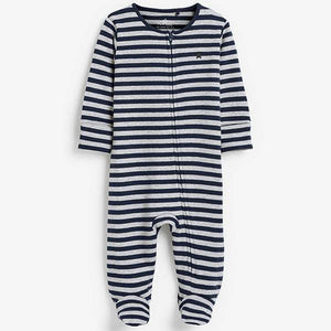 Navy 2 Pack Star Stripe Zip Sleepsuits (0mths-18mths) - Allsport