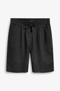Black Linen Blend Knee Shorts - Allsport
