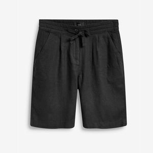 Black Linen Blend Knee Shorts - Allsport
