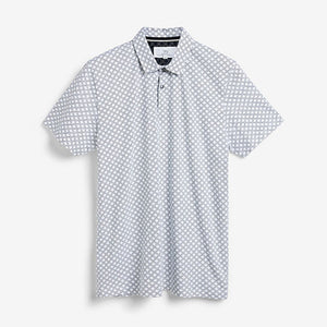 White Geo Print Polo Shirt