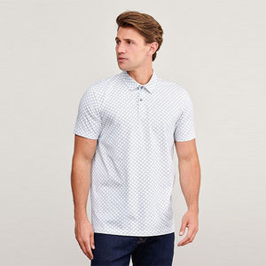 White Geo Print Polo Shirt