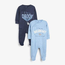 Load image into Gallery viewer, 2PK Blue/White Mummy And Daddy Elephant Sleepsuits (0MTH-18MTHS) - Allsport
