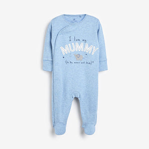 Blue/White 2 Pack Mummy And Daddy Elephant Sleepsuits (0mths-18mths) - Allsport