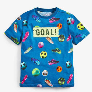 Blue Football Goal Sequin T-Shirt (3-12yrs) - Allsport