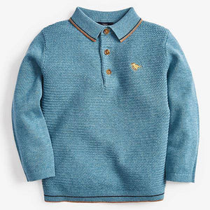 Blue Textured Knitted Poloshirt (3mths-5yrs) - Allsport