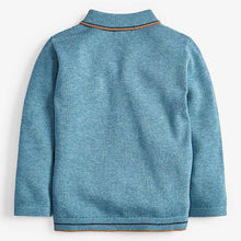 Load image into Gallery viewer, Blue Textured Knitted Poloshirt (3mths-5yrs) - Allsport
