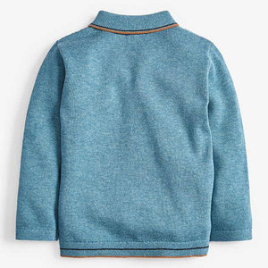 Blue Textured Knitted Poloshirt (3mths-5yrs) - Allsport