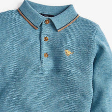 Load image into Gallery viewer, Blue Textured Knitted Poloshirt (3mths-5yrs) - Allsport
