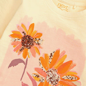 Ecru Sequin Flower T-Shirt (3-12yrs) - Allsport
