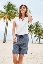 Load image into Gallery viewer, Navy Stripe Linen Blend Knee Shorts - Allsport
