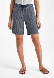 Navy Stripe Linen Blend Knee Shorts - Allsport