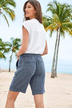 Load image into Gallery viewer, Navy Stripe Linen Blend Knee Shorts - Allsport
