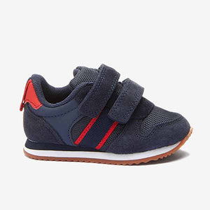 Navy Blue/Red Double Strap Trainers (Younger Boys)