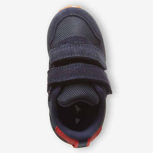 Navy Blue/Red Double Strap Trainers (Younger Boys)