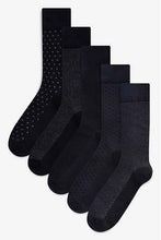 Load image into Gallery viewer, Black Formal Mix Pattern Socks Five Pack - Allsport

