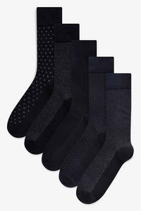 Black Formal Mix Pattern Socks Five Pack - Allsport