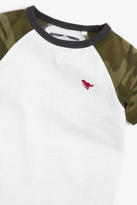 White Short Sleeve Camo Raglan Sleeve T-Shirt - Allsport