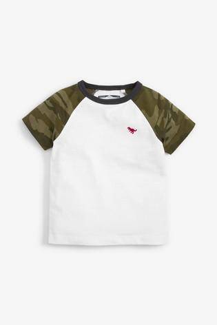 White Short Sleeve Camo Raglan Sleeve T-Shirt - Allsport