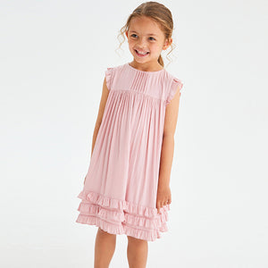 Pale Pink Ruffle Satin Dress (3-12yrs)