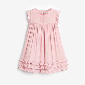 Pale Pink Ruffle Satin Dress (3-12yrs)