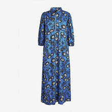 Load image into Gallery viewer, Blue Floral Zipped Midi Shirt Dress - Allsport
