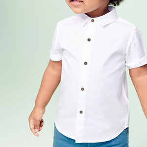 White Short Sleeve Linen Mix Shirt (3mths-7yrs) - Allsport