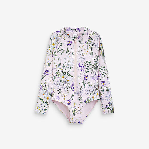 Pink Floral Long Sleeve Swimsuit (3mths-10yrs) - Allsport