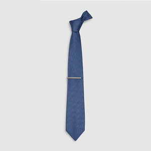 Blue Textured Ties 2 Pack With Tie Clip - Allsport