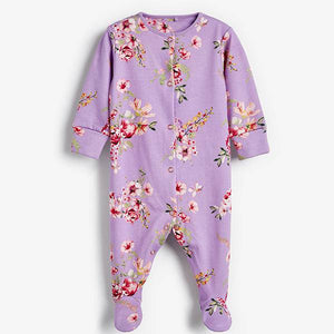 Pink/Purple 3 Pack Floral Sleepsuits (0-18mths) - Allsport