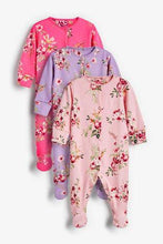 Load image into Gallery viewer, Pink/Purple 3 Pack Floral Sleepsuits  (up to 18 months) - Allsport
