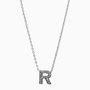 Silver Tone Pave Initial Necklace