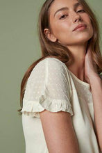 Load image into Gallery viewer, Cream Short Sleeves  Frill Top - Allsport
