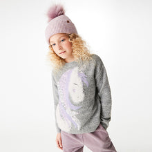 Load image into Gallery viewer, Grey Sequin Unicorn Jumper (3-12yrs) - Allsport
