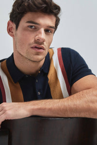 Navy Vertical Stripe Knitted Polo - Allsport