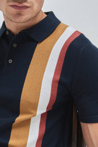 Navy Vertical Stripe Knitted Polo - Allsport