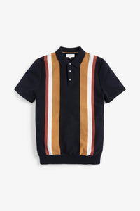 Navy Vertical Stripe Knitted Polo - Allsport