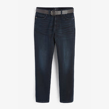 Load image into Gallery viewer, Ink Blue Regular Fit Straight Fit Belted Jeans
