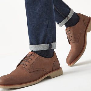 Brown Leather Motion Flex Derby Shoes