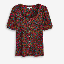 Load image into Gallery viewer, Multi Floral Button Front Short Sleeve Top - Allsport
